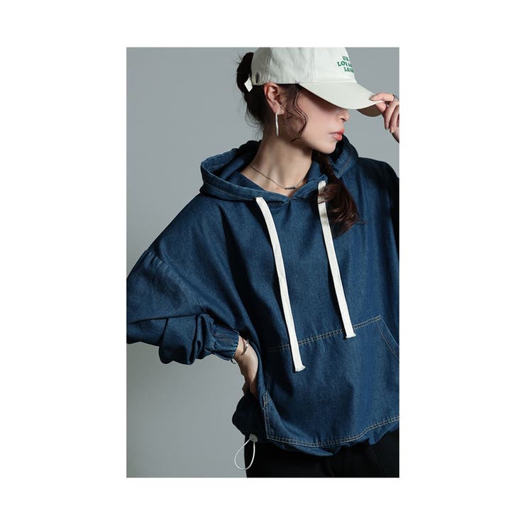 洒落感纏うオトナ顔デニムフーディートップス【12月5日20時販売新作】