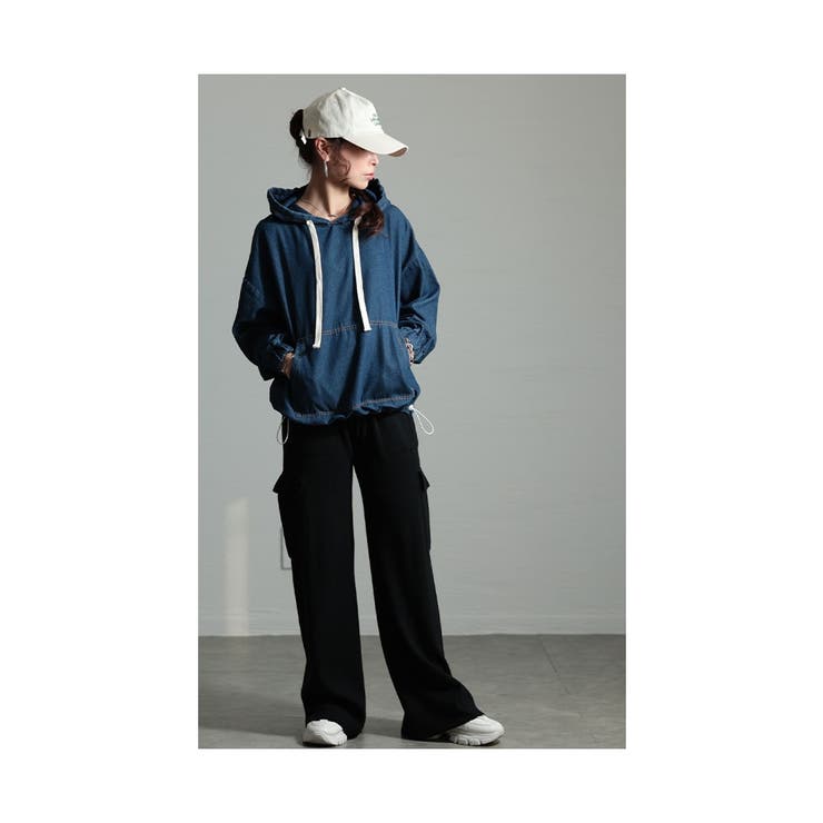 洒落感纏うオトナ顔デニムフーディートップス【12月5日20時販売新作】