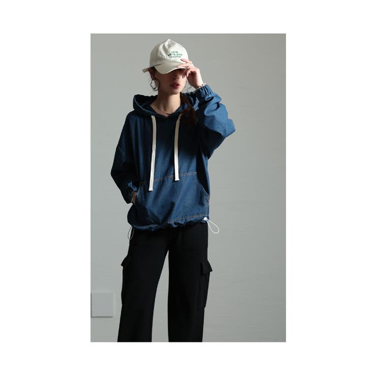 洒落感纏うオトナ顔デニムフーディートップス【12月5日20時販売新作】