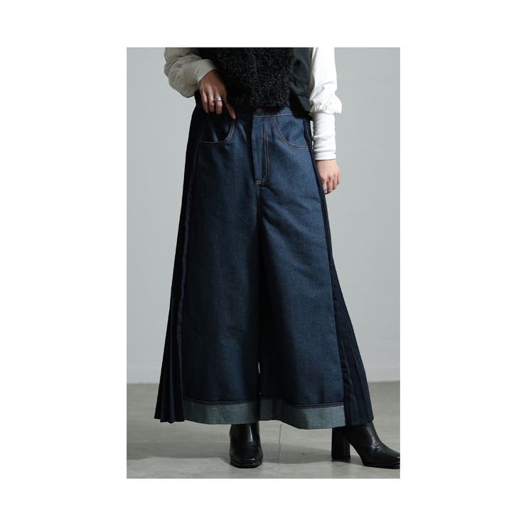 甘さを重ねるプリーツ異素材ワイドデニムパンツ【12月9日20時販売新作】