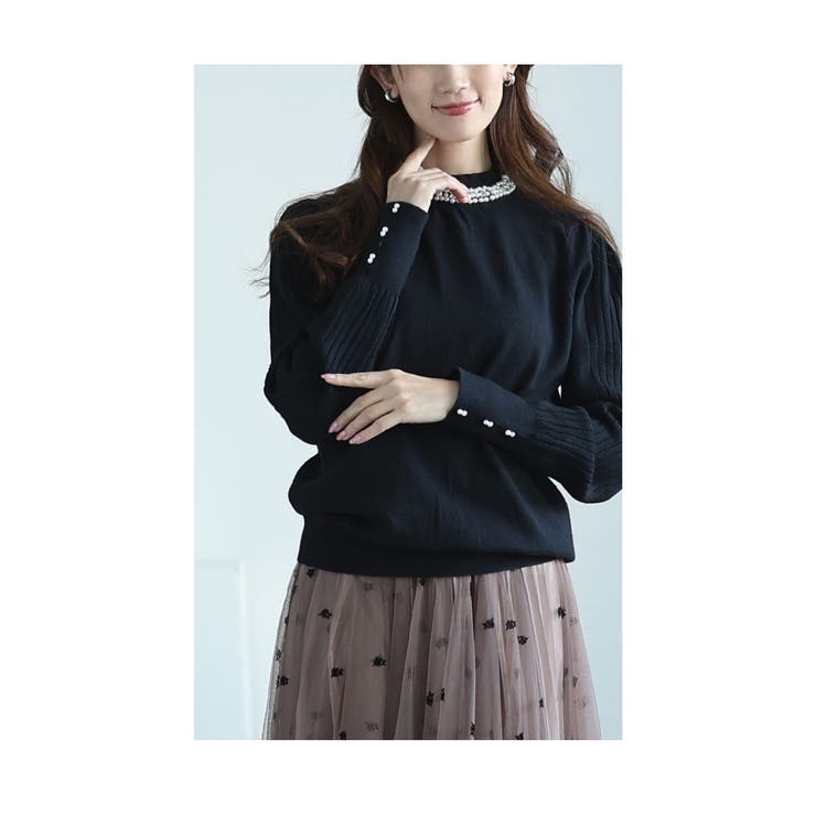 デコレーションパールネックニットトップス【12月21日20時販売新作】