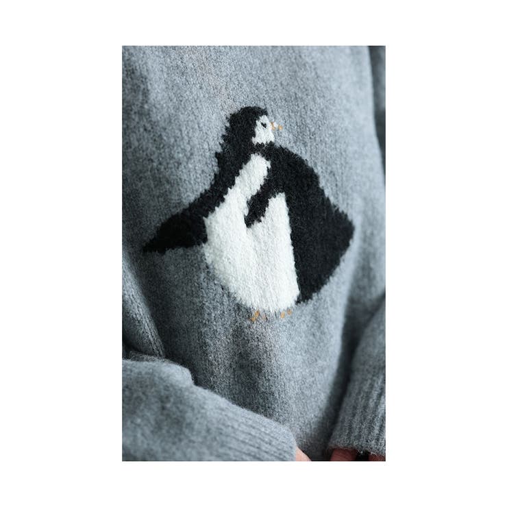 キャッチーなアイコンお散歩ペンギン柄ニット【1月6日20時販売新作】