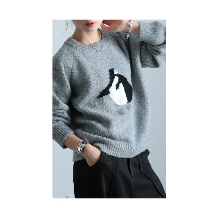 キャッチーなアイコンお散歩ペンギン柄ニット【1月6日20時販売新作】
