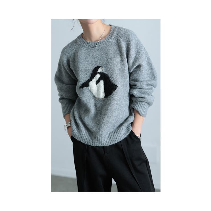 キャッチーなアイコンお散歩ペンギン柄ニット【1月6日20時販売新作】
