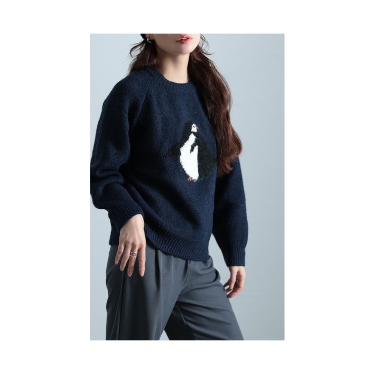 キャッチーなアイコンお散歩ペンギン柄ニット【1月6日20時販売新作】