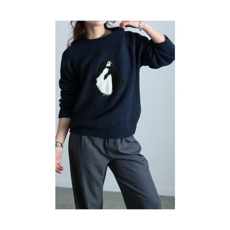 キャッチーなアイコンお散歩ペンギン柄ニット【1月6日20時販売新作】