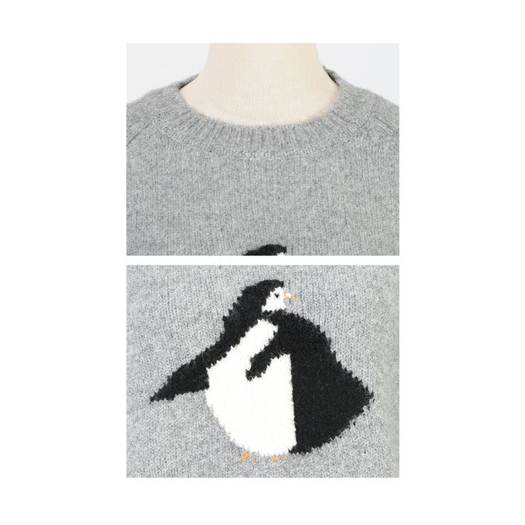 キャッチーなアイコンお散歩ペンギン柄ニット【1月6日20時販売新作】