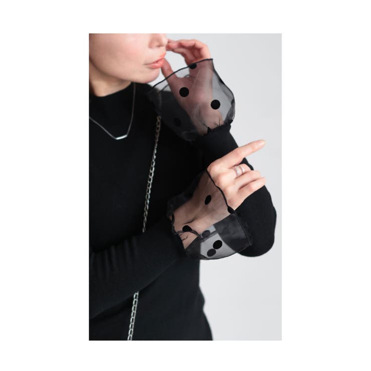 フロッキードット切替フレアスリーブニットトップス【1月18日20時販売新作】