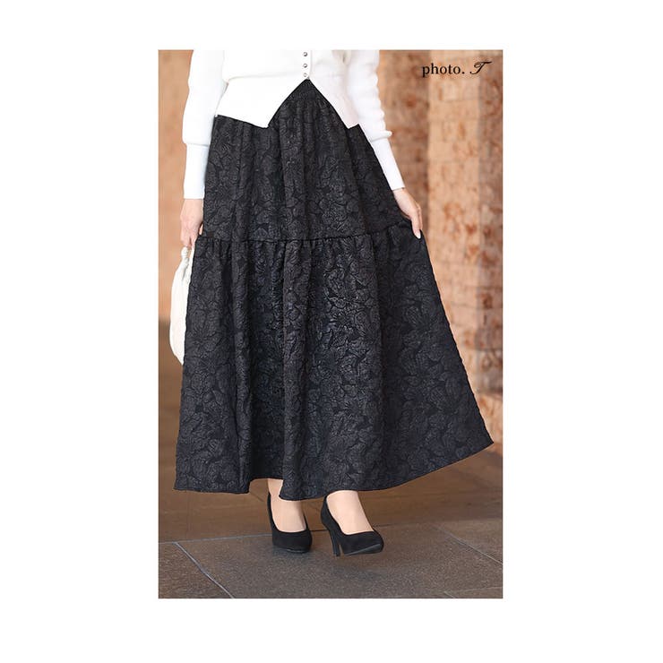 上品カーディガンと花柄ジャガードフレアスカートのセットアップ レディース | Sawa a la mode | 詳細画像7 