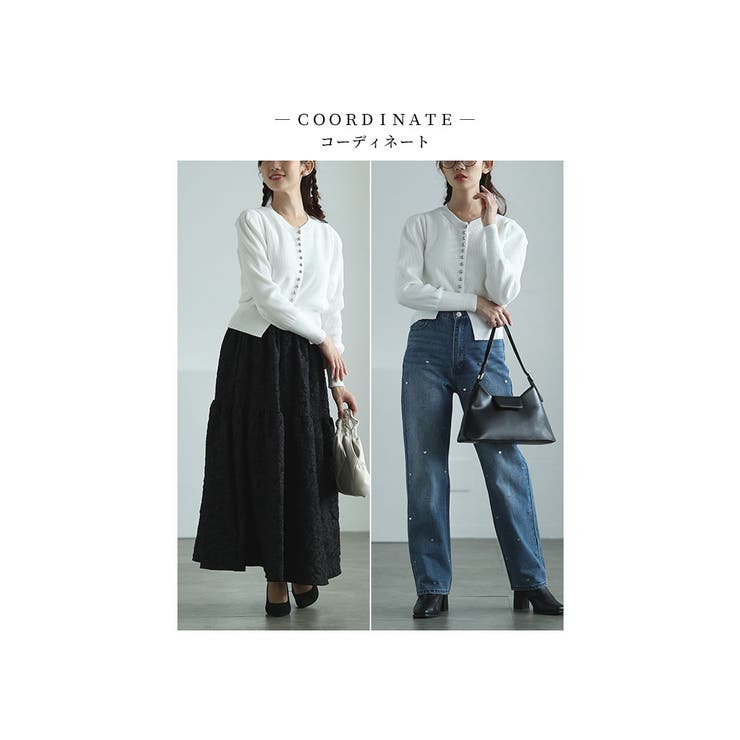 上品カーディガンと花柄ジャガードフレアスカートのセットアップ レディース | Sawa a la mode | 詳細画像8 