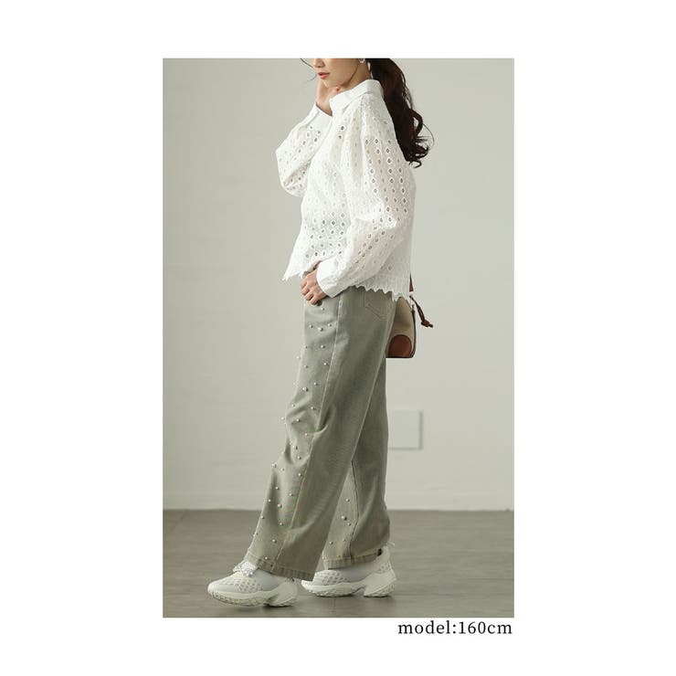 お花が浮かび上がるパンチングレースのコットンシャツブラウス レディース ファッシ… | Sawa a la mode | 詳細画像6 