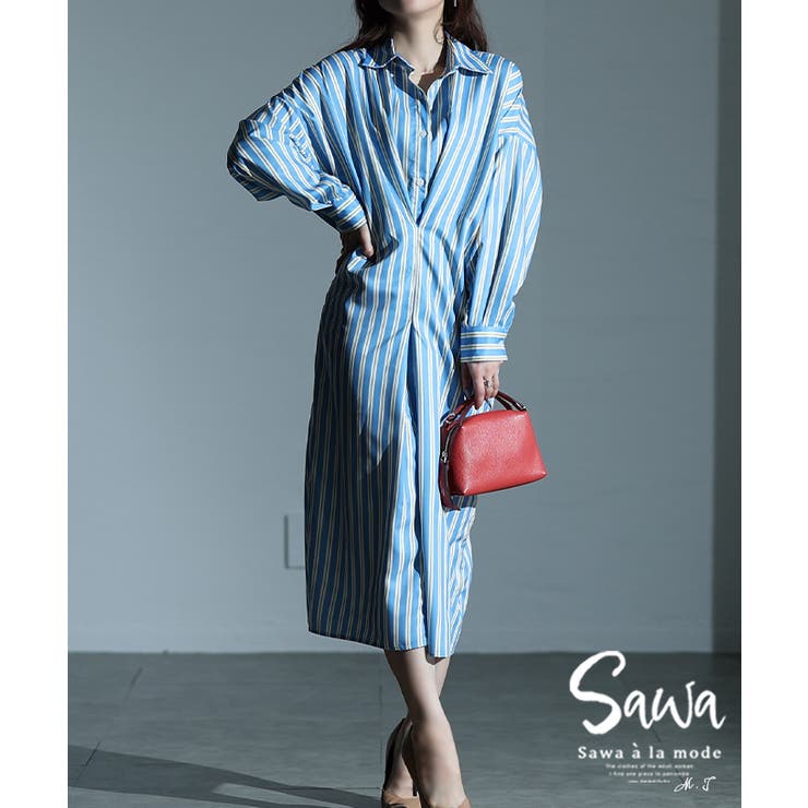 大人ジェンヌにキマるストライプ柄シャツワンピース レディース ファッション | Sawa a la mode | 詳細画像1 