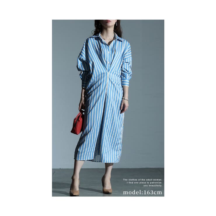 大人ジェンヌにキマるストライプ柄シャツワンピース レディース