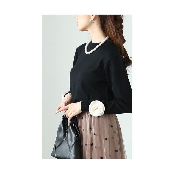 手元に華を添えるフラワーモチーフスリーブニットトップス レディース ファッション | Sawa a la mode | 詳細画像19 