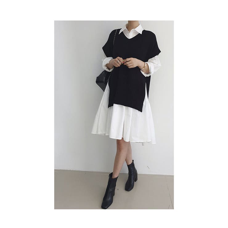 着まわしの幅が広がるニットベストとシャツワンピースの2点セット レディース ファ… | Sawa a la mode | 詳細画像11 