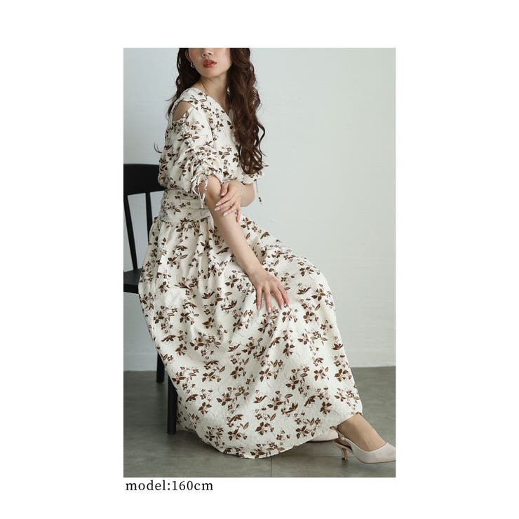 肩あきリボンスリーブの花柄カシュクールワンピース【3月1日20時販売新作】