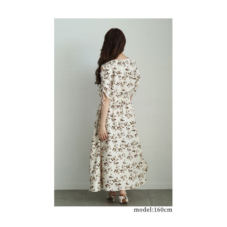 肩あきリボンスリーブの花柄カシュクールワンピース【3月1日20時販売新作】