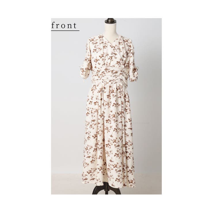 肩あきリボンスリーブの花柄カシュクールワンピース【3月1日20時販売新作】