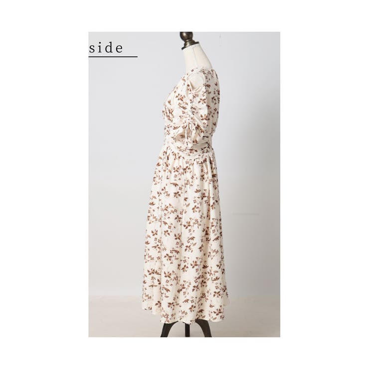 肩あきリボンスリーブの花柄カシュクールワンピース【3月1日20時販売新作】