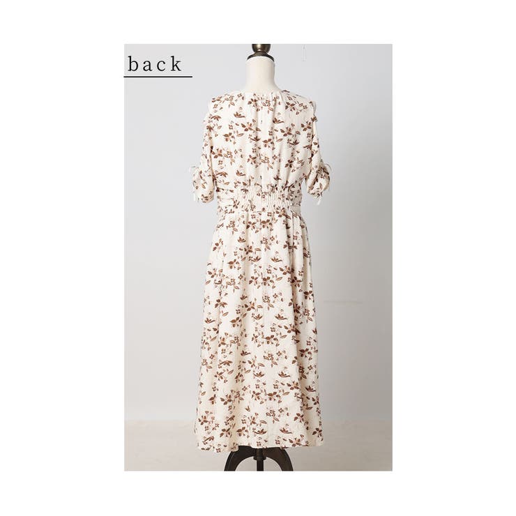 肩あきリボンスリーブの花柄カシュクールワンピース【3月1日20時販売新作】