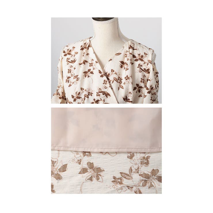 肩あきリボンスリーブの花柄カシュクールワンピース【3月1日20時販売新作】