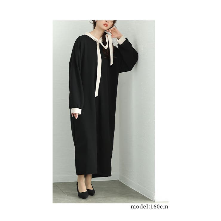 オン オフ使えるボウタイリボンのバイカラーロングワンピース レディース | Sawa a la mode | 詳細画像10 