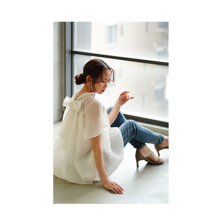 バックリボンのシアーバルーンプルオーバーブラウス【3月8日20時販売新作】