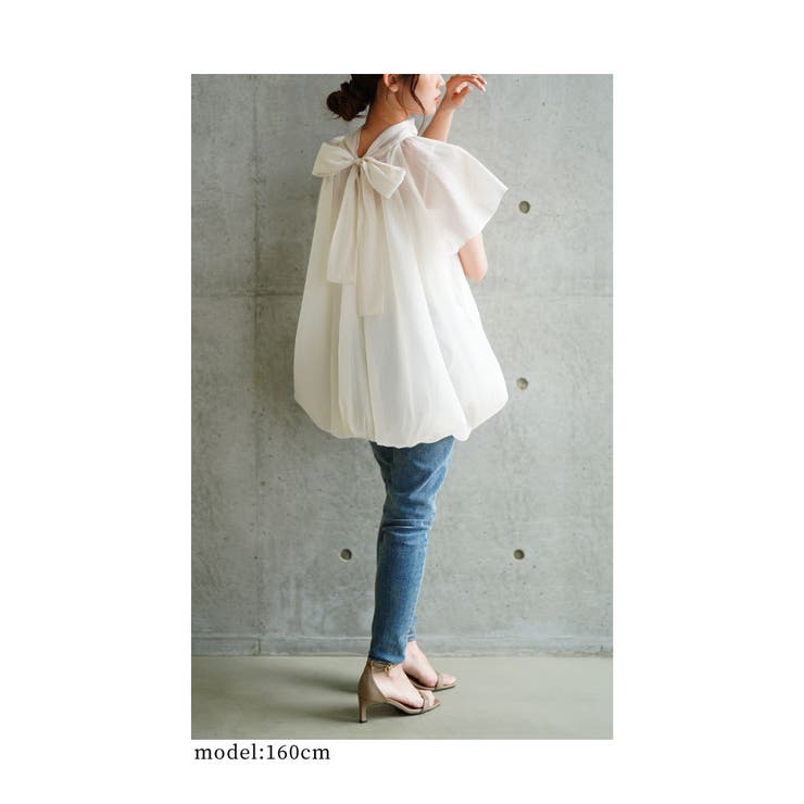 バックリボンのシアーバルーンプルオーバーブラウス【3月8日20時販売新作】