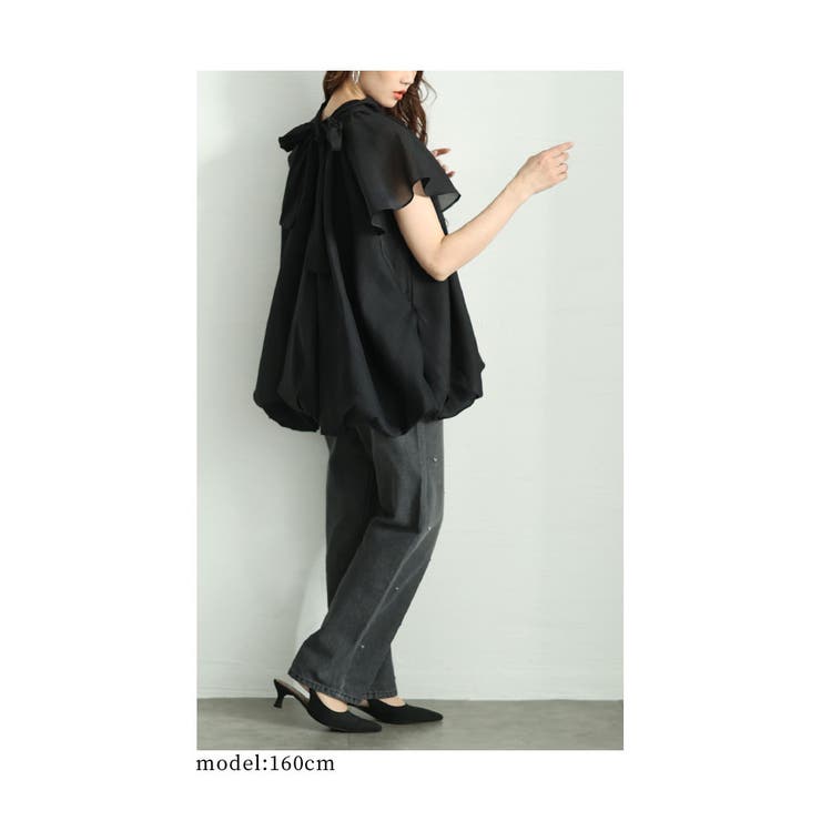 バックリボンのシアーバルーンプルオーバーブラウス【3月8日20時販売新作】