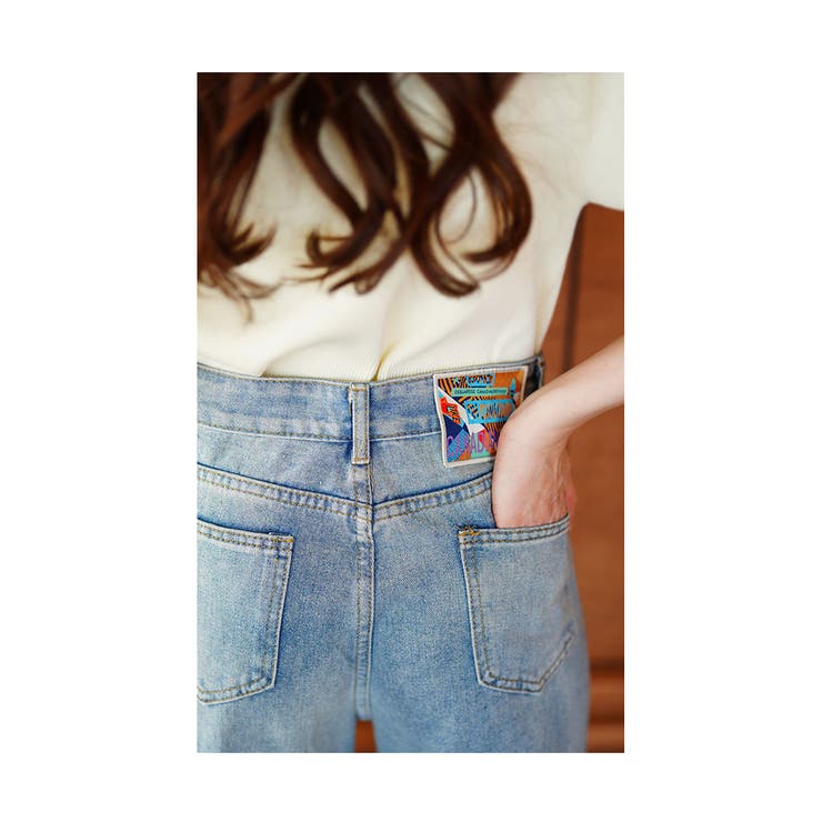 フラワー刺繍セミワイドデニムパンツ【3月5日20時販売新作】