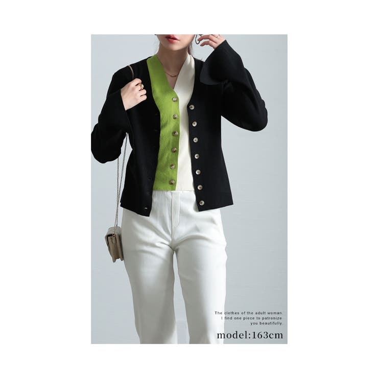 着映え力抜群な重ね着風配色ニットカーディガン レディース ファッション | Sawa a la mode | 詳細画像2 