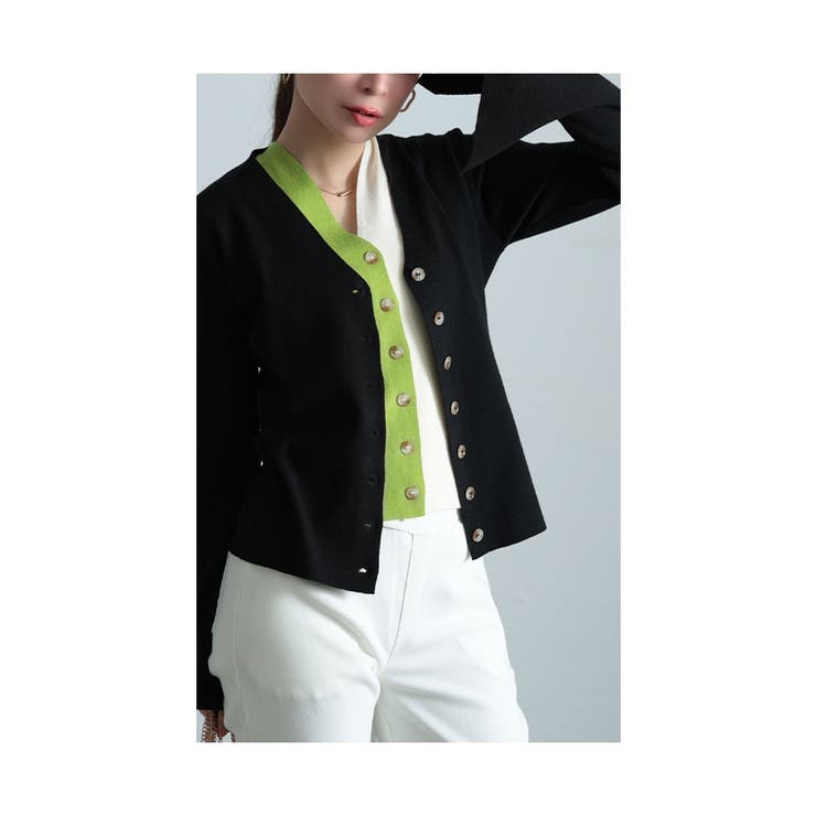 着映え力抜群な重ね着風配色ニットカーディガン レディース ファッション | Sawa a la mode | 詳細画像15 