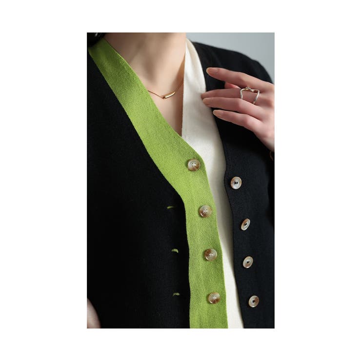 着映え力抜群な重ね着風配色ニットカーディガン レディース ファッション | Sawa a la mode | 詳細画像16 