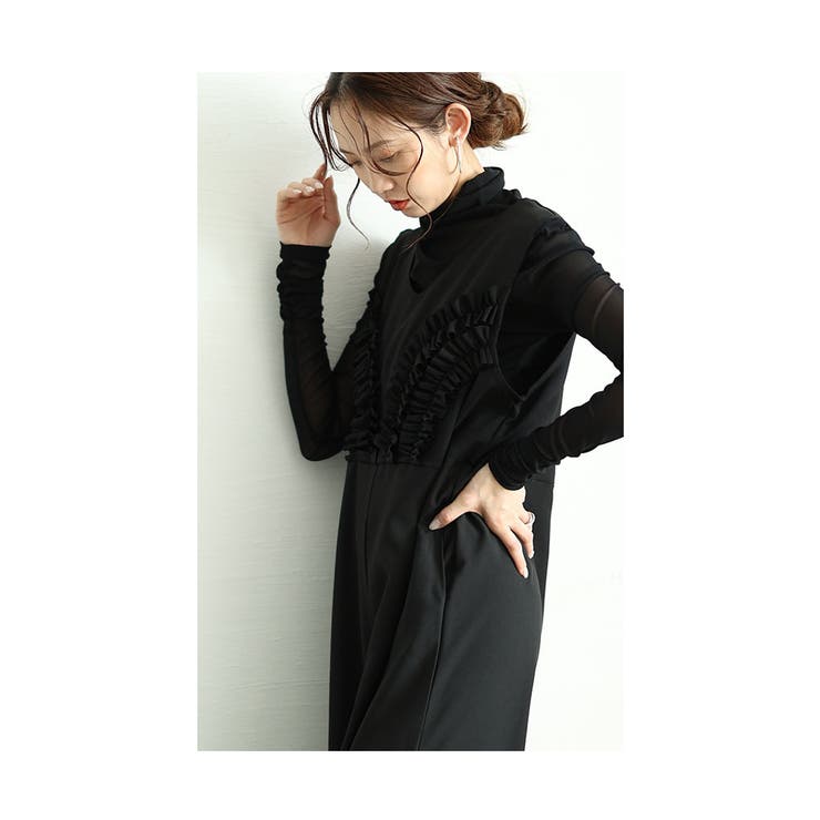 胸元フリルのワイドレッグオーバーオール【3月15日20時販売新作】