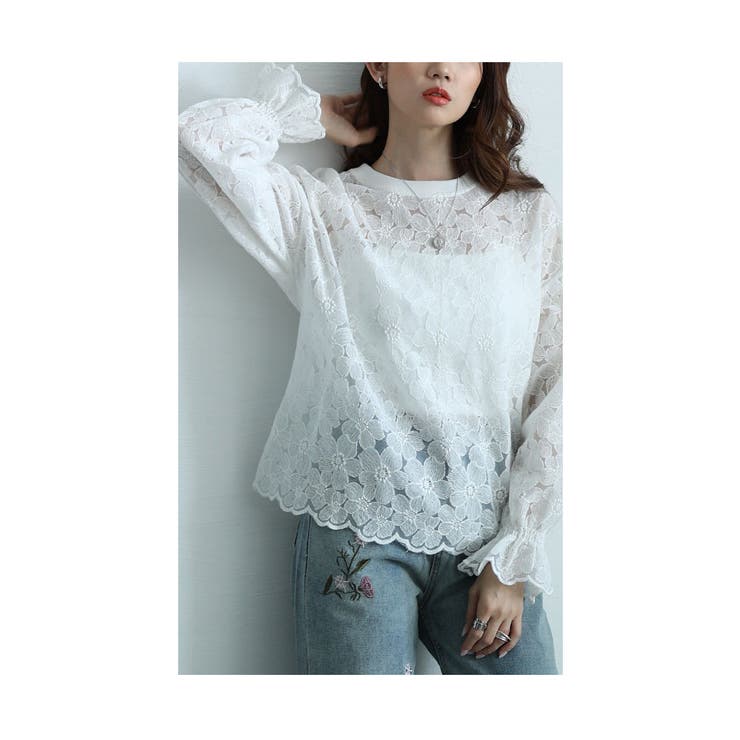 優美な花刺繍レースのキャンディースリーブトップス レディース ファッション | Sawa a la mode | 詳細画像19 