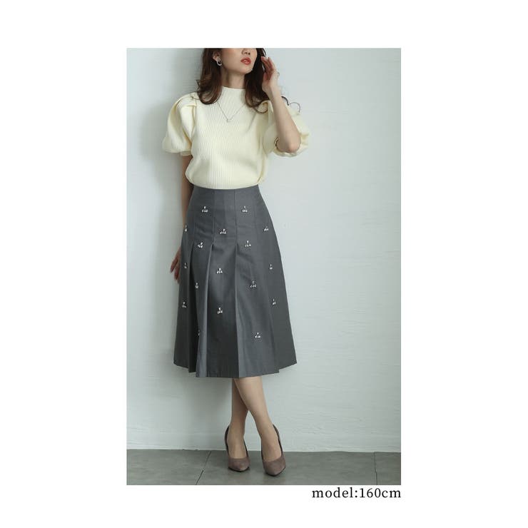 クリスタルビジューが輝く高貴なミディ丈プリーツスカート レディース ファッション | Sawa a la mode | 詳細画像2 