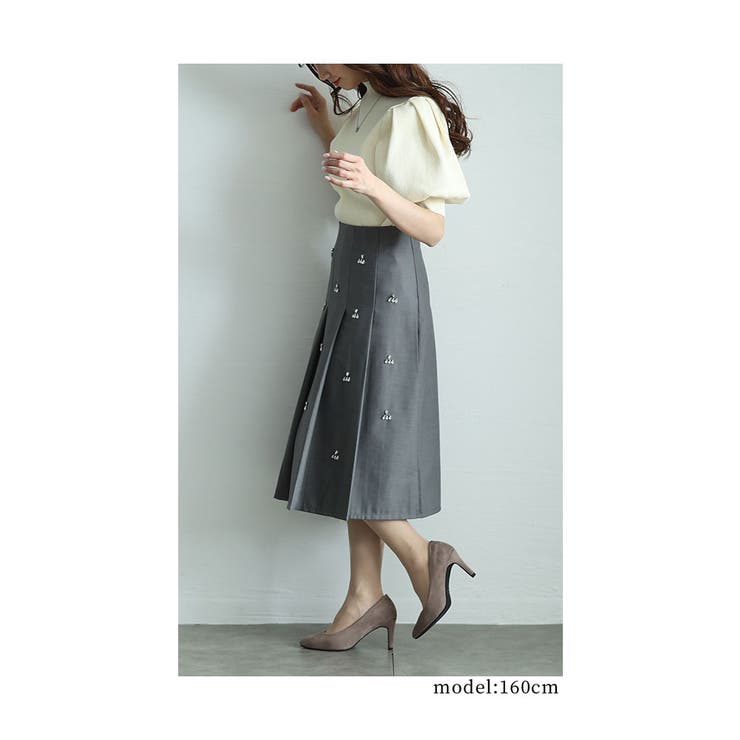クリスタルビジューが輝く高貴なミディ丈プリーツスカート レディース ファッション | Sawa a la mode | 詳細画像6 