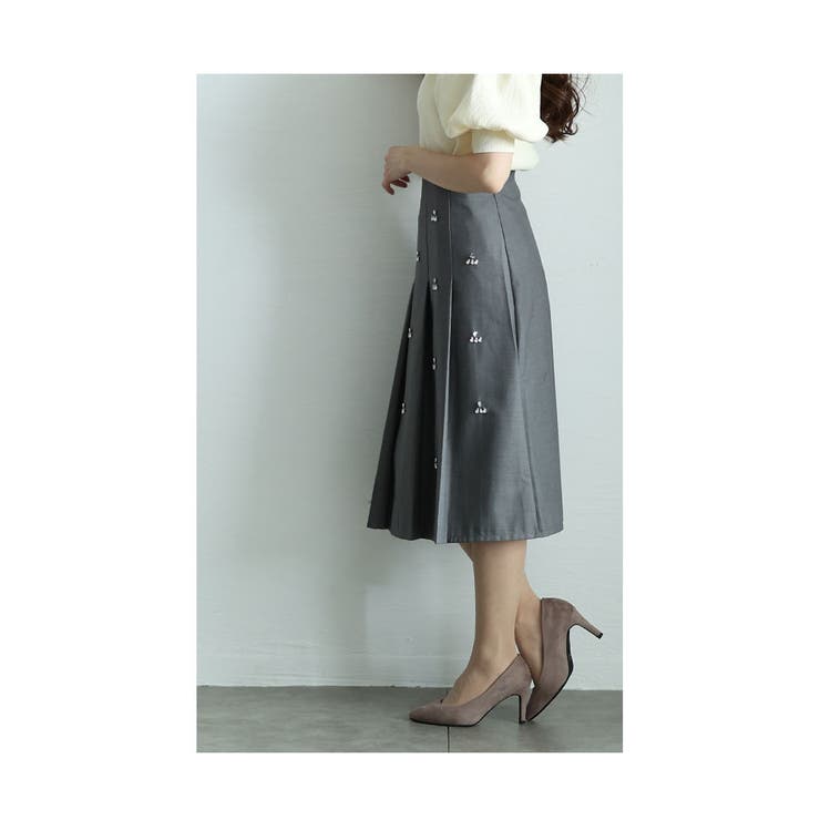 クリスタルビジューが輝く高貴なミディ丈プリーツスカート レディース ファッション | Sawa a la mode | 詳細画像15 