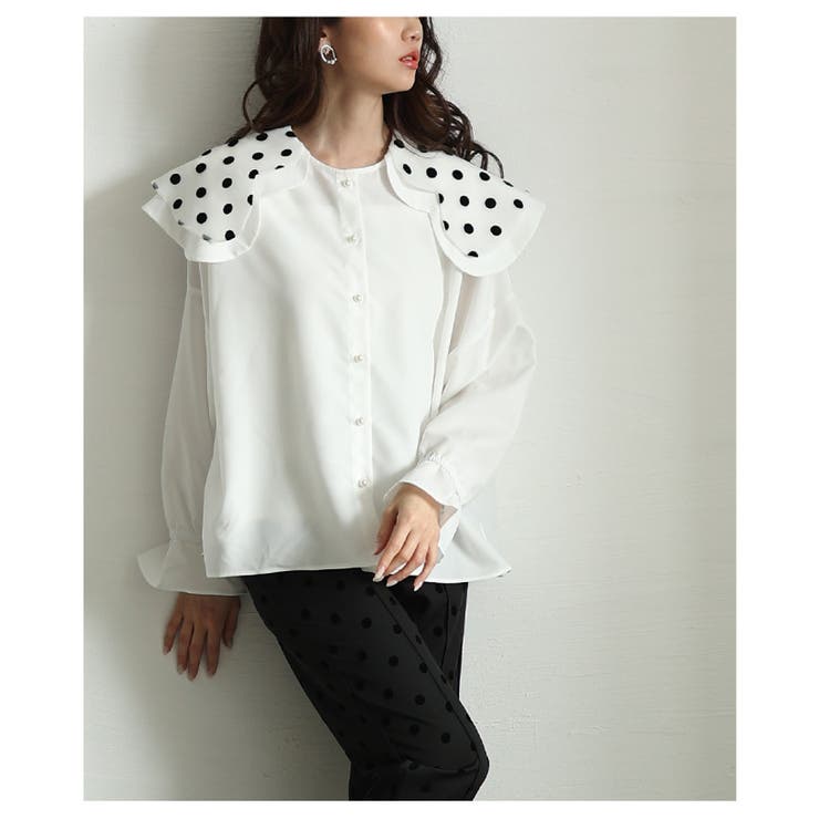 レトロ可愛いスカラップ襟のドットカラーシャツブラウス レディース ファッション | Sawa a la mode | 詳細画像4 