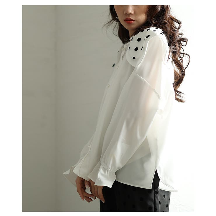 冬新作 レトロ可愛いスカラップ襟のドットカラーシャツブラウス レディース ファッション トップス ブラウス シャツ ブラック 大人可愛い 40代 レディースファッション 50代女性 ファッション 60代 ミセスファッション サワアラモード sawaalamode otona almam-533 レトロ可愛いスカラップ襟のドットカラーシャツブラウス レディース