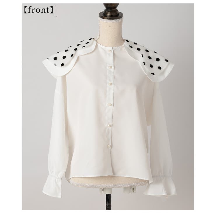 レトロ可愛いスカラップ襟のドットカラーシャツブラウス レディース
