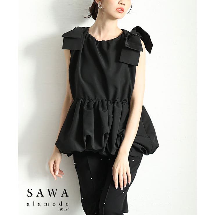 シーズンムード溢れるリボンショルダーのペプラムバルーントップス レディース | Sawa a la mode | 詳細画像1 