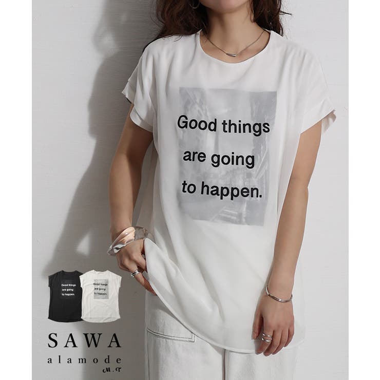 ランクアップする異素材プリントTシャツ レディース ファッション | Sawa a la mode | 詳細画像1 