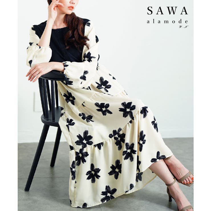 私だけの花模様を描いた切替ティアードロングワンピース レディース ファッション | Sawa a la mode | 詳細画像1 
