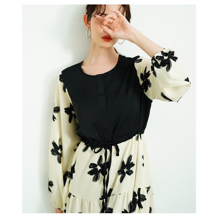 rps｜プリント切替7分袖前開きワンピース | Rakuten Fashion