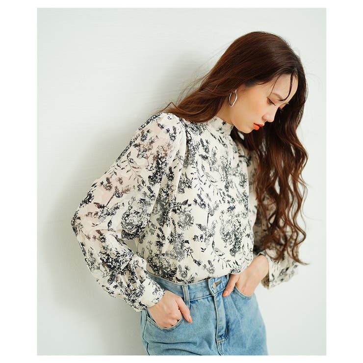 バックリボンが目を惹くボタニカル柄シアーシャツブラウス レディース ファッション | Sawa a la mode | 詳細画像5 
