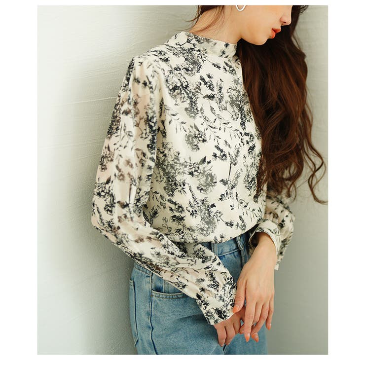 バックリボンが目を惹くボタニカル柄シアーシャツブラウス レディース ファッション | Sawa a la mode | 詳細画像20 