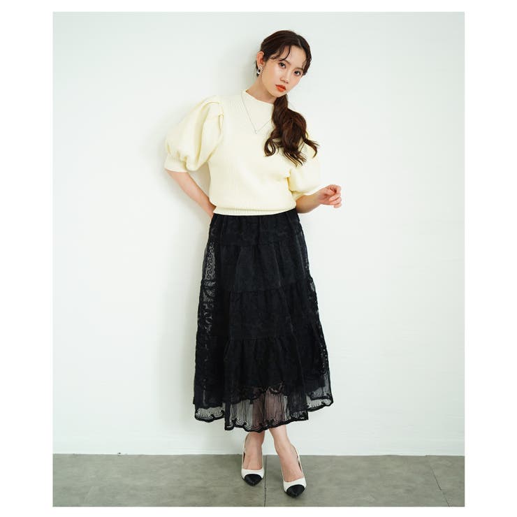 華やかさを添える刺繍レースティアードスカート【3月29日20時販売新作】