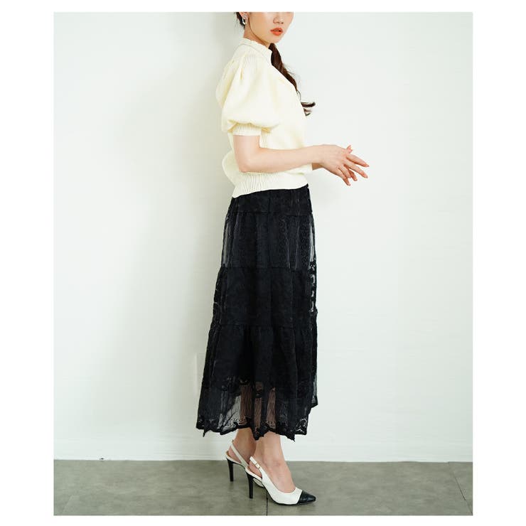 華やかさを添える刺繍レースティアードスカート【3月29日20時販売新作】