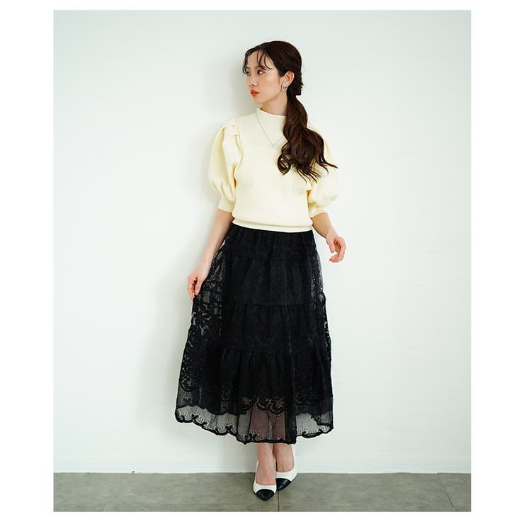 華やかさを添える刺繍レースティアードスカート【3月29日20時販売新作】